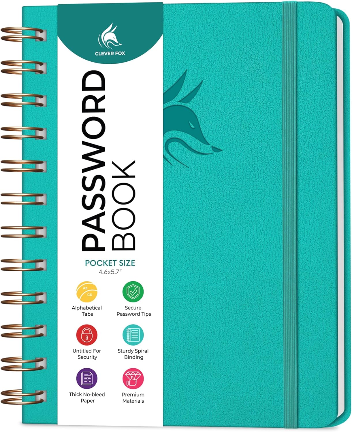 Clever Fox Password Book Spiral – Internet Address & Password Organizer with Laminated Alphabetical Tabs – Password Keeper Journal – Hardcover, Medium Size, 6.1x7.7” (Mystic Blue)