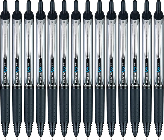 Pilot Precise V7 RT Refillable & Retractable Liquid Ink Rollerball Pens, Black Ink Pens, Fine Point (0.7 mm), 14-Pack - Ideal for School, Journaling, and Office Writing