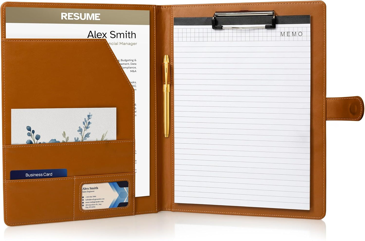 Professional Padfolio with Notepad Included | Faux Leather Portfolio Folder with Clipboard, Resume Folder, Legal Pad Holder, Business Card Holder | A4 Letter Size | Black