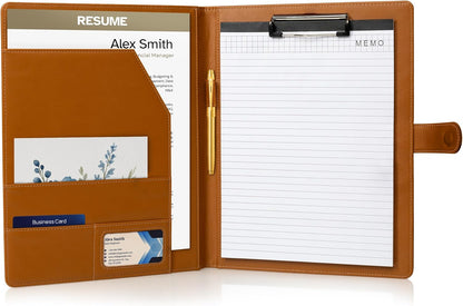 Professional Padfolio with Notepad Included | Faux Leather Portfolio Folder with Clipboard, Resume Folder, Legal Pad Holder, Business Card Holder | A4 Letter Size | Black