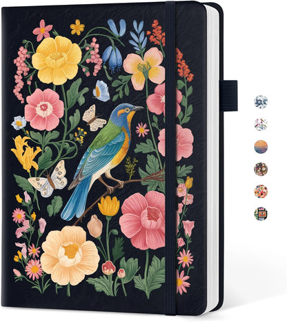 Taja Pretty Lined Journal for Women, Aesthetic Cute Hardcover Leather Journal for Writing, A5 College Ruled Notebook for Work & Note Taking, Perfect for Office School Home, 160 Pages, Meadow Flowers