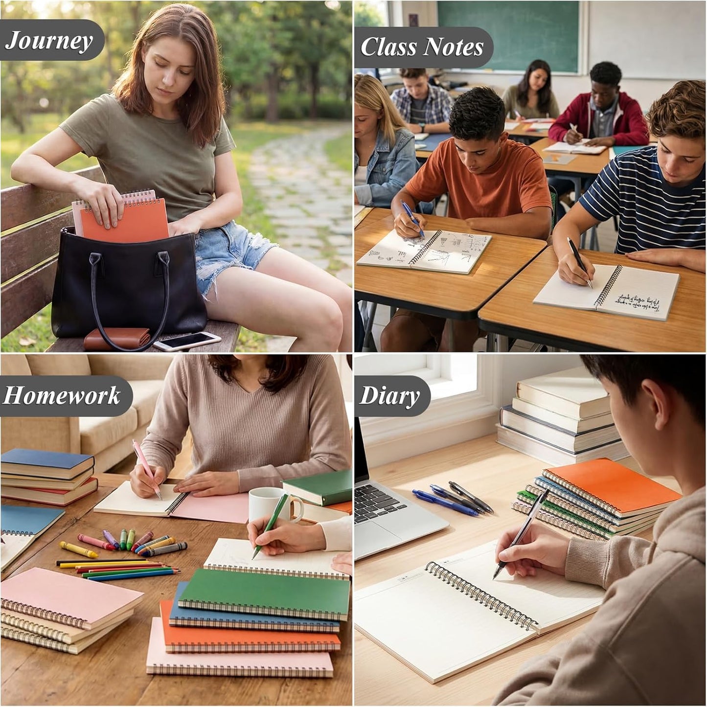 Leelosp 12 Pack Small Spiral Notebook Lined Spiral Journal College Ruled Notebook Wire Bound Kraft Cover, 120 Pages for Work (Multicolor,5.5 x 8.3 Inch)