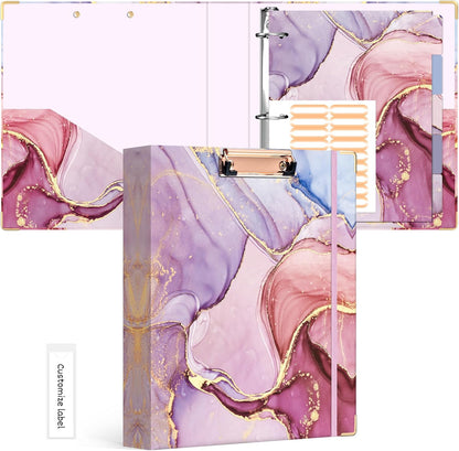 Ospelelf Binder 3 Ring 1 Inch, Floral Round Ring Clipboard Binder for Letter Size with 5 Tab Dividers, File Folder Labels, for School and Office Supplies