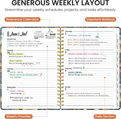 Planner 2026-2027, Academic Year Monthly and Weekly Calendar Planner, Jul 2026 - Jun 2027, Hardcover Teacher Student Planning Agenda book with Tabs, Perfect for School Office Supplies, 6.3" x 8.5" - Wildflowers