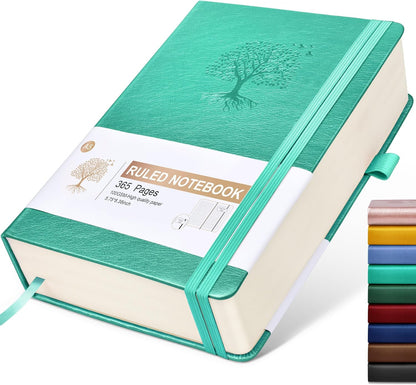 Lined Journal Notebook -365 Pages A5 Thick Journals for Writing Ruled Notebook, Hardcover Leather Journal for Women Men Daily Journal Notebook for Work, Note Taking, 100Gsm Lined Paper( 5.75'' X 8.38'' Green)