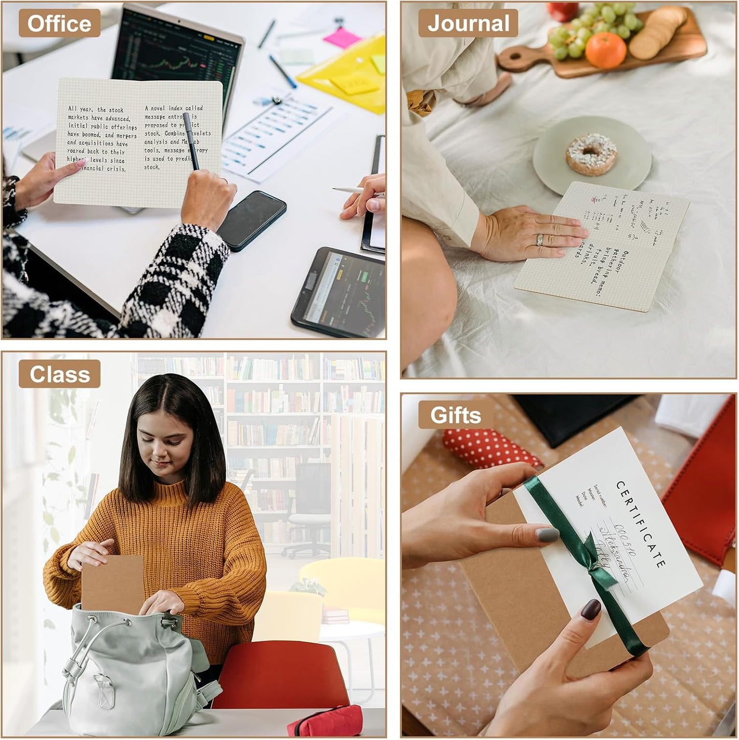 ZCZN 8 Pack A5 Kraft Notebooks Bulk, 8.15x5.5 Inches Graph Paper Journaling Notebooks, Notebooks for Work, Composition Notebooks for School, Journal Notebooks for Office, 60 Pages