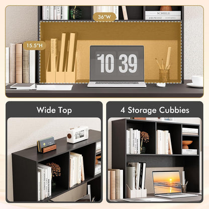 Tangkula Desktop Bookshelf, Countertop Storage Hutch with 5 Shelves for Computer Desk, Desk 3-Tier Display Rack, Multipurpose Wood Desktop Hutch Storage Organizer for Dorm Office Home
