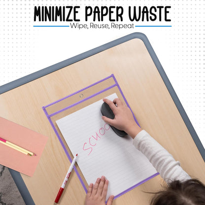 Essex Wares - 6 Pack, Assorted, Dry Erase Pocket Document Protectors, 10" Wide x 13.5" Tall- Dry Erase Clear Plastic Sleeves - Reusable & Easy Erase Plastic Invoice Holders, Water-Resistant & Durable