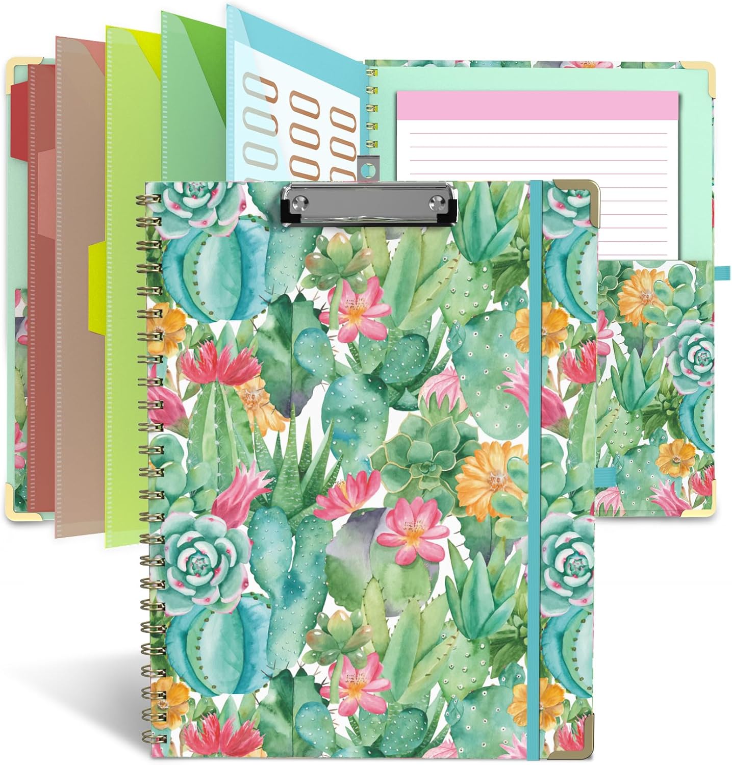 Foldable Clipboard Folio with Storage, 5 Plastic Folders with 10 Pockets,Refillable Lined Notepad (11" x 8.5"), Hardcover Project Organizer Nursing Teacher School Essentials