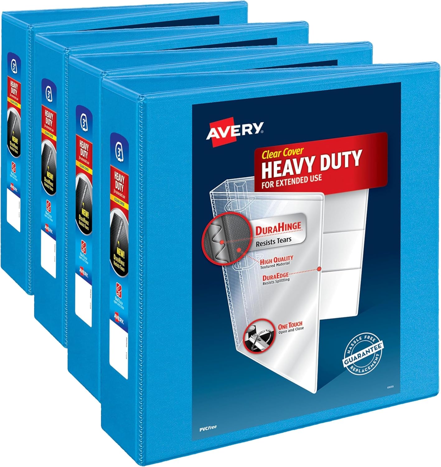 Avery Heavy-Duty View 3 Ring Binder, 3" One Touch Slant Rings, Holds 8.5" x 11" Paper, 1 Light Blue Binder (05601)