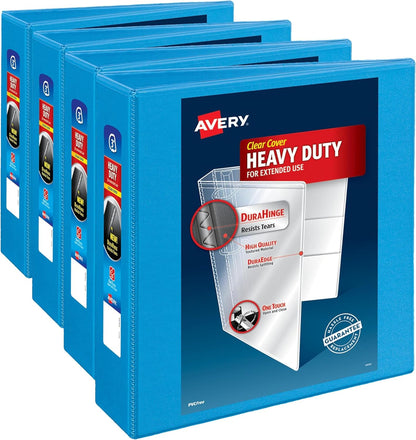 Avery Heavy-Duty View 3 Ring Binder, 3" One Touch Slant Rings, Holds 8.5" x 11" Paper, 1 Light Blue Binder (05601)