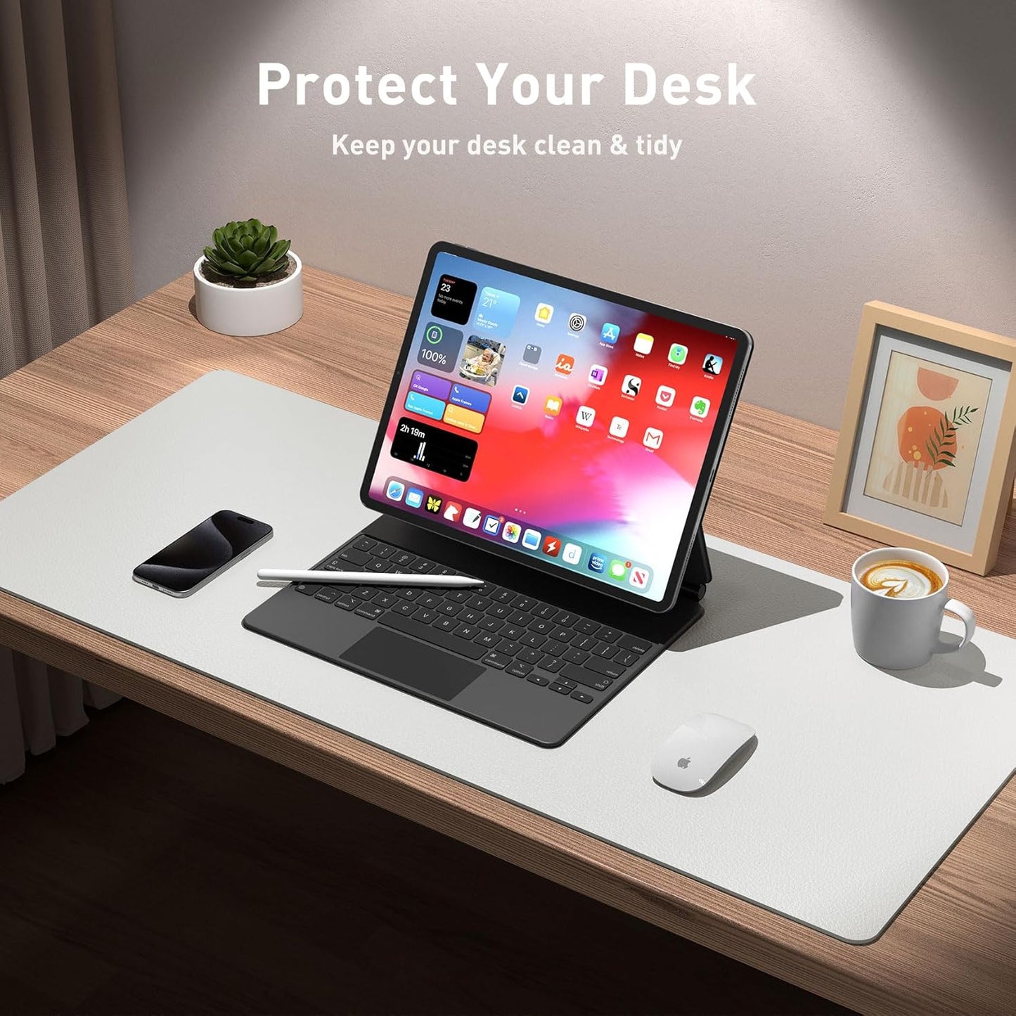 Aothia Leather Office Desk Pad Protector, Non-Slip PU Leather Desk Blotter, Waterproof Laptop Writing Mouse Pad for Office and Home, Black, 31.5" x 15.7" - Colors A