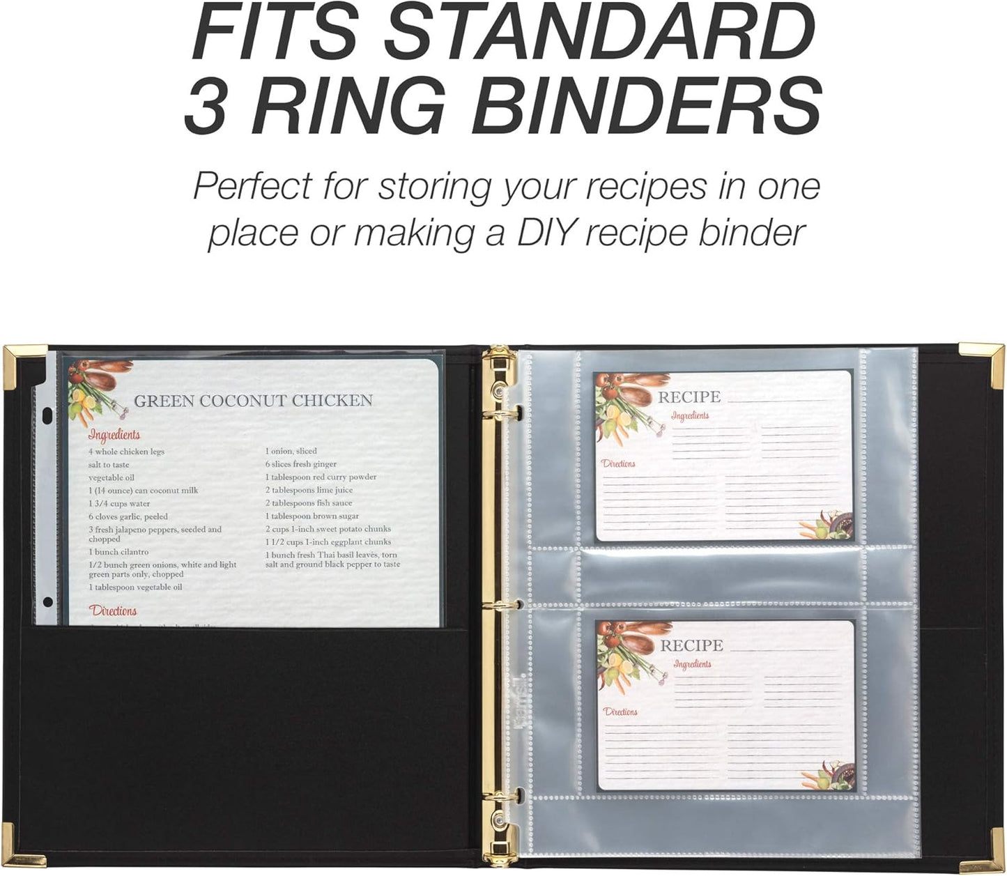 Samsill 8 Tab Recipe Dividers, Recipe Sleeves, Sheet Protector Dividers, with Tab Inserts, Clear, Super Heavyweight, Top Loading, 3 Hole Punched for Standard Letter Size Binders, Archival Safe