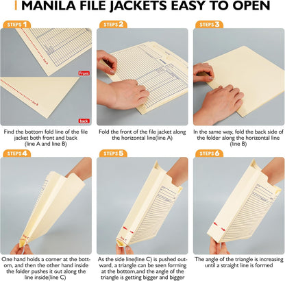 Manila File Jacket,10x12 Inches Jacket File Folders,2 Inch Expandable Sides Manila Folders,100 Packs Project File Jacket,Assorted Positions,Reinforced Straight-Cut Tab
