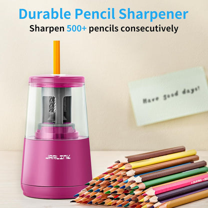 JARLINK Electric Pencil Sharpener, Heavy-Duty Helical Blade to Fast Sharpen, Auto Stop for No.2/Colored Pencils(6-8mm), AC Adapter/Battery Operated in School Classroom/Office/Home (Black)