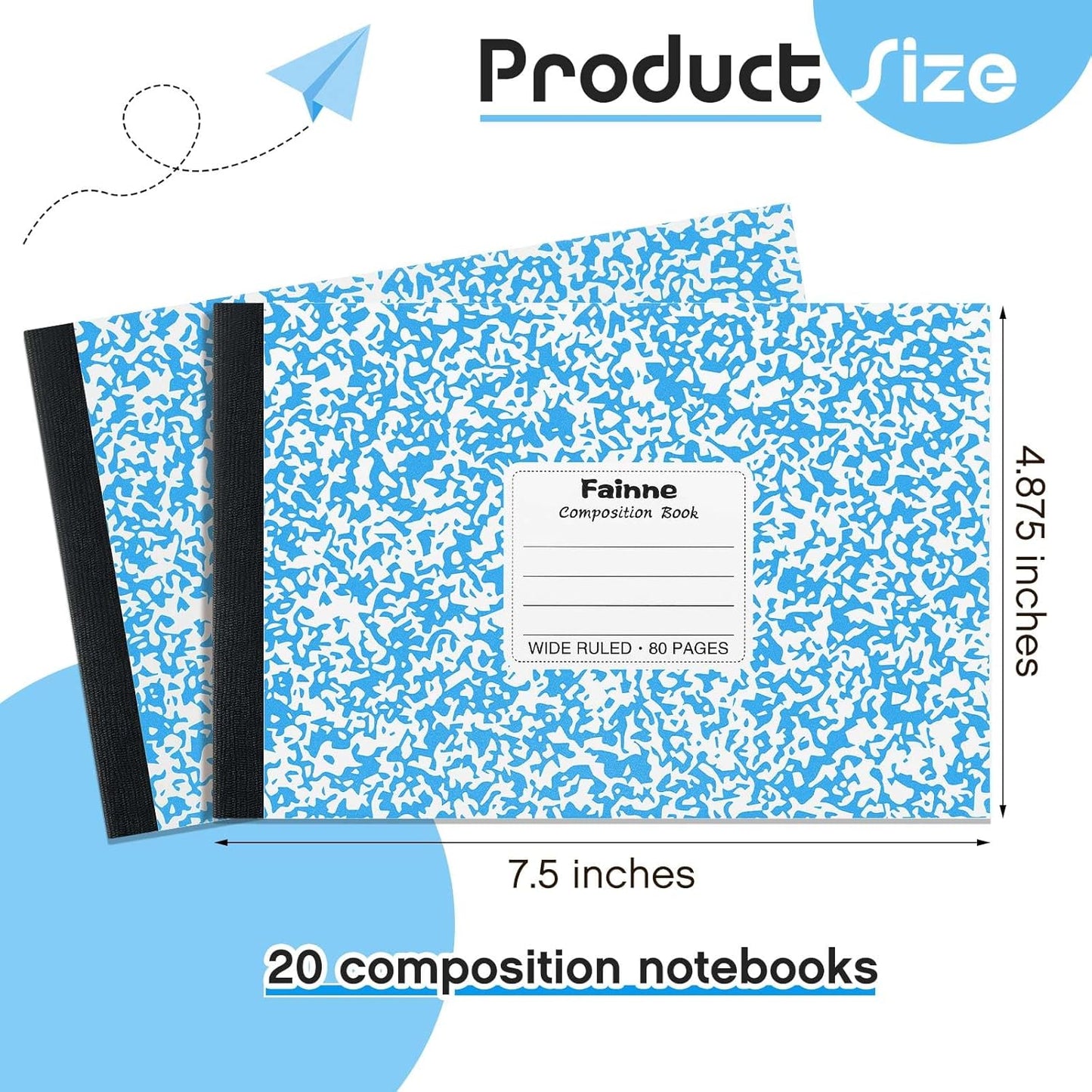 Fainne 20 Pieces Composition Notebooks 80 Pages Half Size Wide Ruled 4-7/8 x 7-1/2" Composition Books 11/32" Spacing Assorted Primary Covers Bulk(Green,Snowflake)