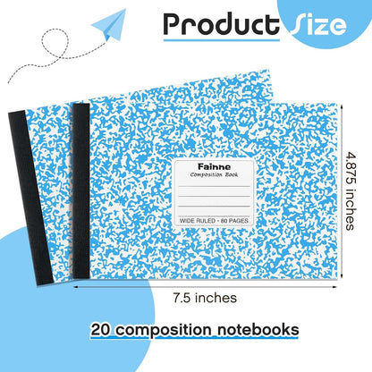 Fainne 20 Pieces Composition Notebooks 80 Pages Half Size Wide Ruled 4-7/8 x 7-1/2" Composition Books 11/32" Spacing Assorted Primary Covers Bulk(Green,Snowflake)