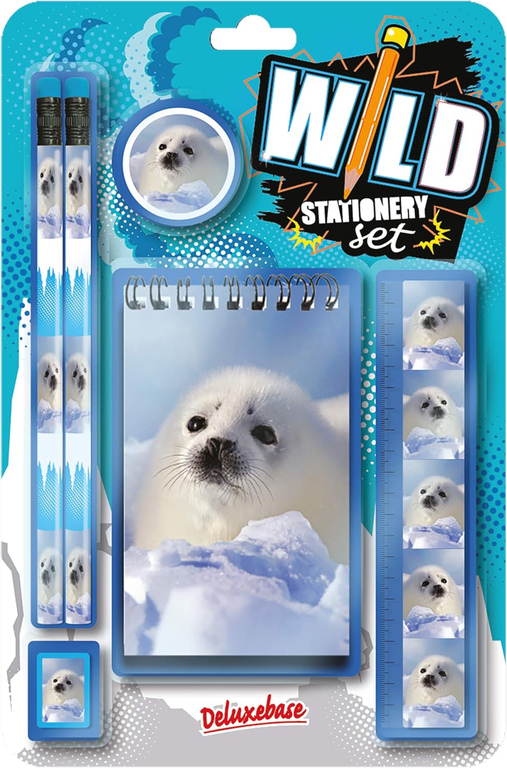 Deluxebase Wild Stationery Set - Dolphin from Animal Stationery Sets with 2 Pencils, Eraser, Pencil Sharpener, Ruler & Cute Notebook. Ideal Office Supplies, Desk Accessories & College Essentials.