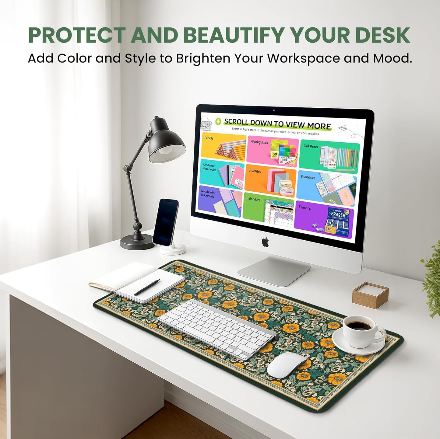 Large Mouse Pad for Desktop, Cute Desk Mat Pad Protector for Work & Gaming, Aesthetic Pretty Anti-Slip Laptop Blotter Cover for Office School Home Supplies, Wildflowers, 31.5" x 11.8"