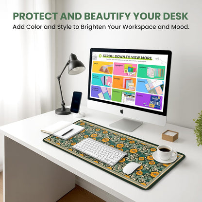 Large Mouse Pad for Desktop, Cute Desk Mat Pad Protector for Work & Gaming, Aesthetic Pretty Anti-Slip Laptop Blotter Cover for Office School Home Supplies, Wildflowers, 31.5" x 11.8"