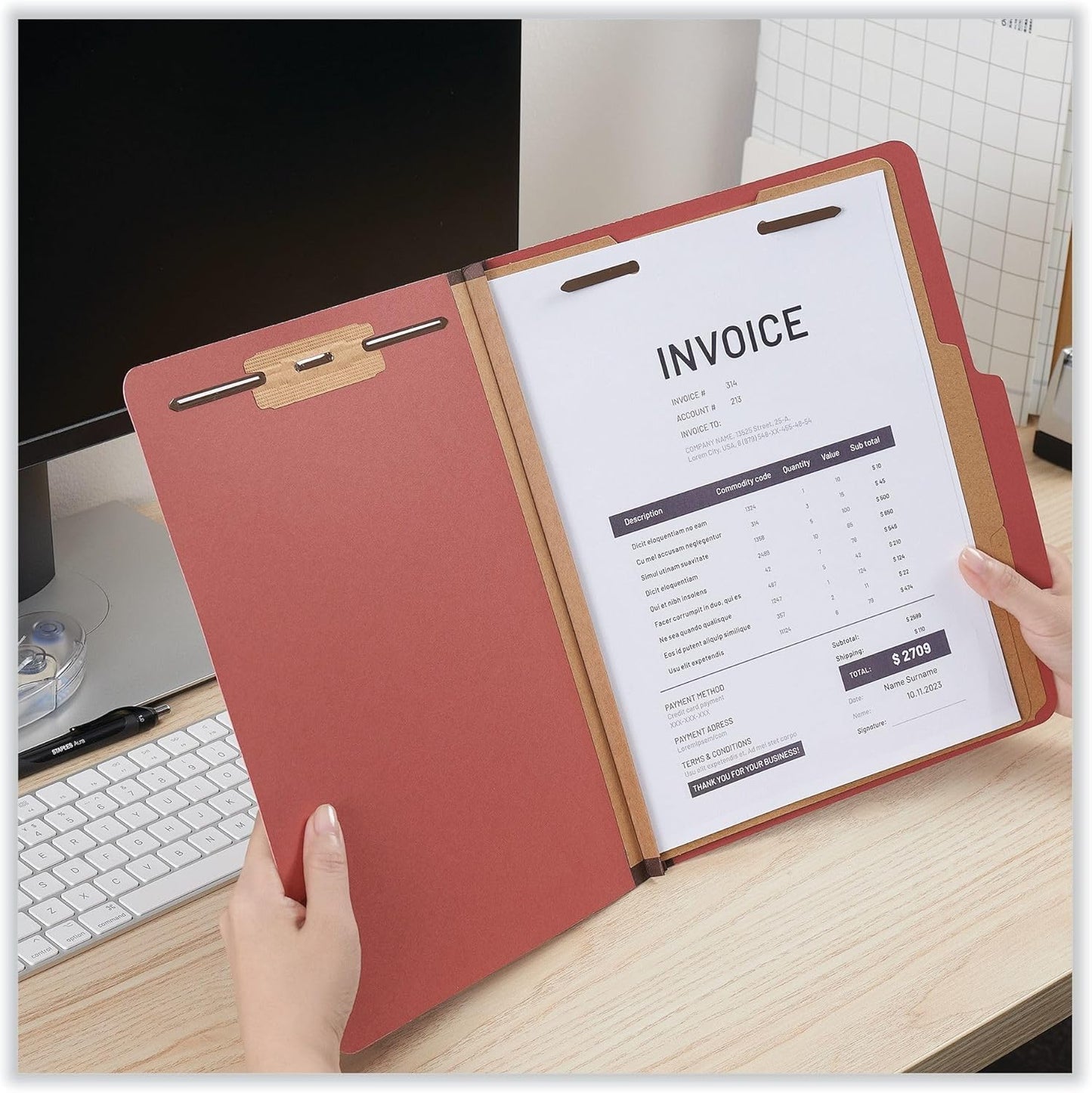 Six-Section Classification Folders, Heavy-Duty Pressboard Cover, 2 Dividers, 6 Fasteners, Letter Size, Brick Red, 20/Box