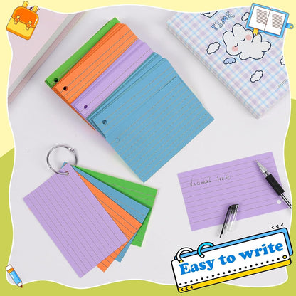 Colored Index Cards 3x5 Inch Heavyweight Flash Cards with Ring Lined Flashcards Note Cards for Studying School Supplies College, 200 Count