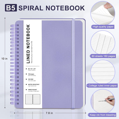 ABERLLS Lined Spiral Journal Notebook with 160 Pages, 8×5.7in, A5 Spiral Notebook, Journaling Notebooks for Work, School, Women, Men, College Ruled Spiral Notebook, Hardcover Leather Journals, Blue