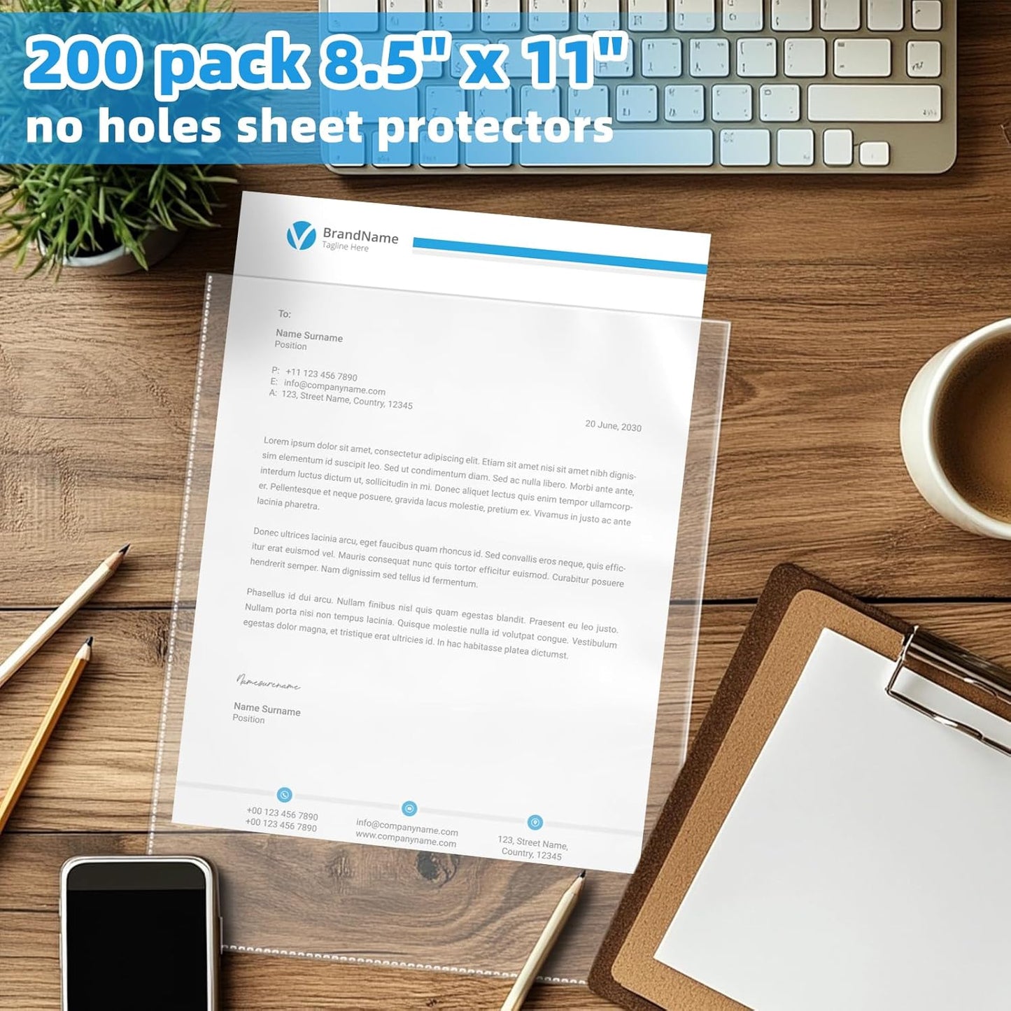 VOKOY 100 Pack No Holes Sheet Protectors,8.5" x 11", Letter Size Heavy Duty Clear View Page Protectors Without Holes,Top Loading Clear Paper Sleeves Document Artwork Protectors