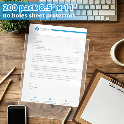 VOKOY 100 Pack No Holes Sheet Protectors,8.5" x 11", Letter Size Heavy Duty Clear View Page Protectors Without Holes,Top Loading Clear Paper Sleeves Document Artwork Protectors