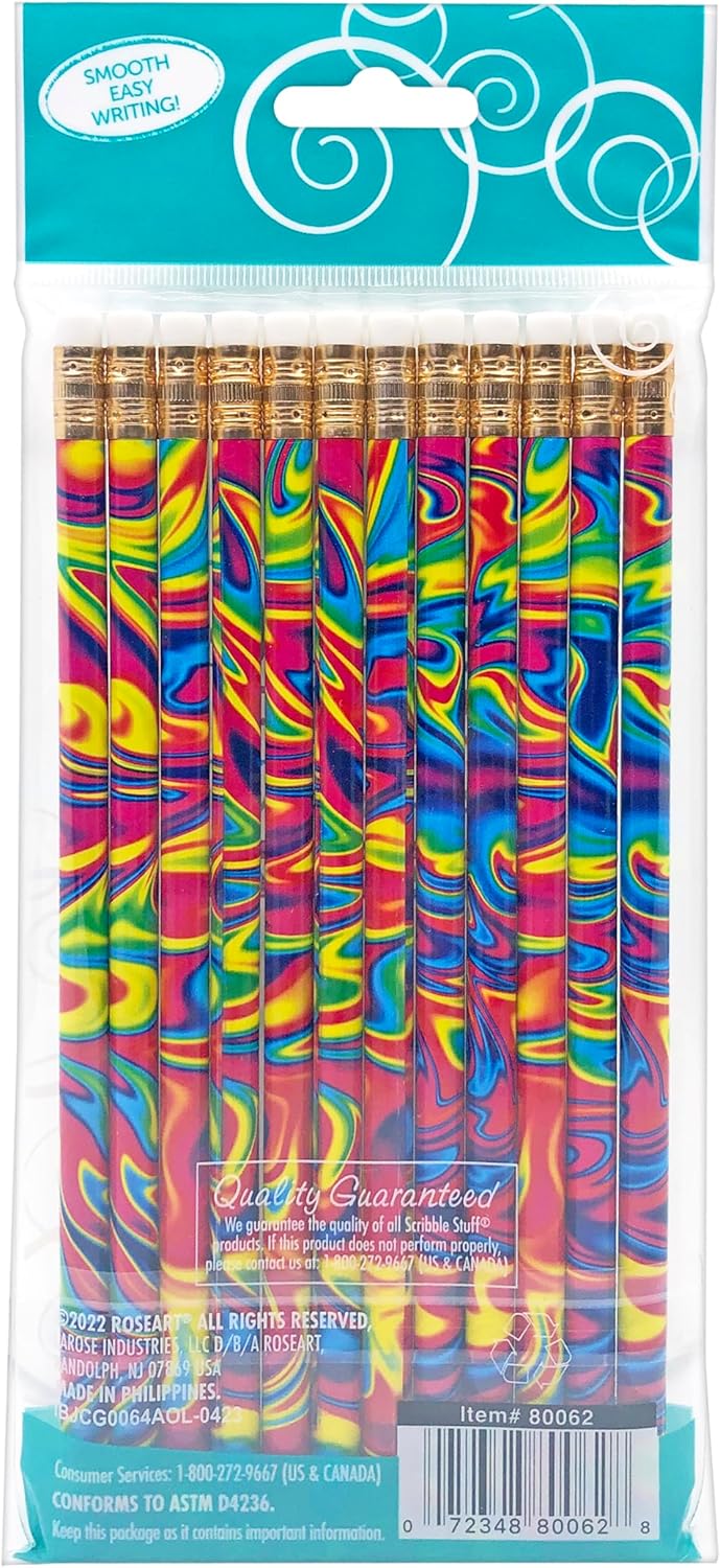Scribble Stuff Fashion Pencil Pack, Rainbow Swirl Edition, Unsharpened, Back To School Pencils, 12 Count