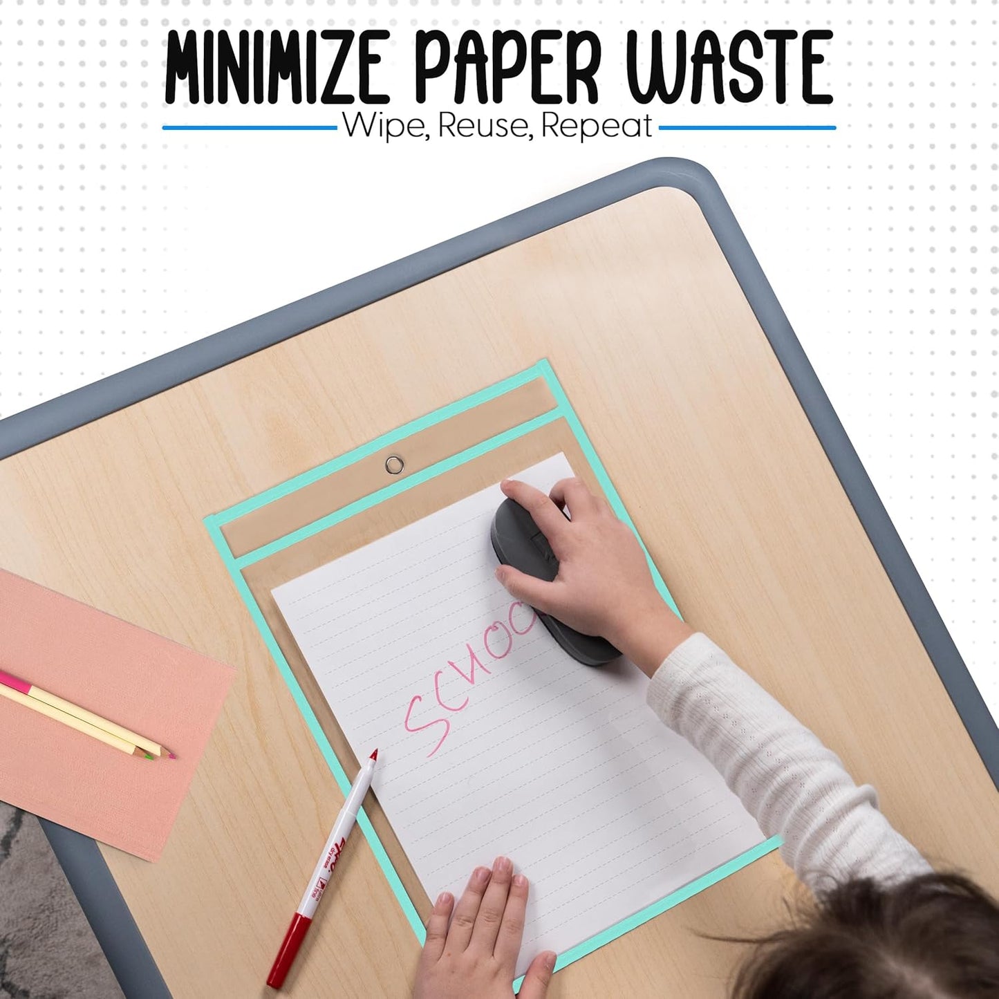 Essex Wares - 6 Pack, Assorted, Dry Erase Pocket Document Protectors, 10" Wide x 13.5" Tall- Dry Erase Clear Plastic Sleeves - Reusable & Easy Erase Plastic Invoice Holders, Water-Resistant & Durable