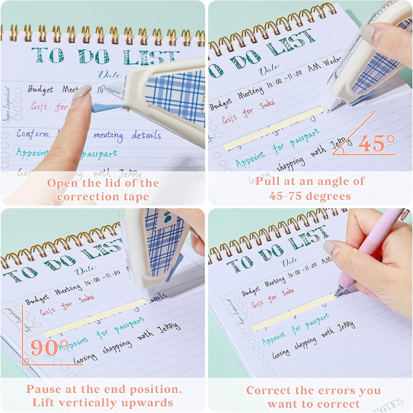Temiary 5 Pcs Aesthetic Beige Correction Tape, Smooth Glide Quick Dry Tapes for Instant Corrections, Easy to Use White Tape Out Applicator Set for Office Note Taking, Journaling (Plaid Patterns)