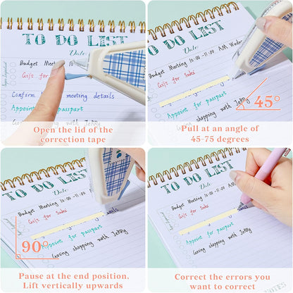 Temiary 5 Pcs Aesthetic Beige Correction Tape, Smooth Glide Quick Dry Tapes for Instant Corrections, Easy to Use White Tape Out Applicator Set for Office Note Taking, Journaling (Plaid Patterns)