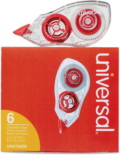 Universal 75606 Correction Tape with Two-Way Dispenser, Non-Refillable, 1/5-Inch x 315-Inch, 6/Pack