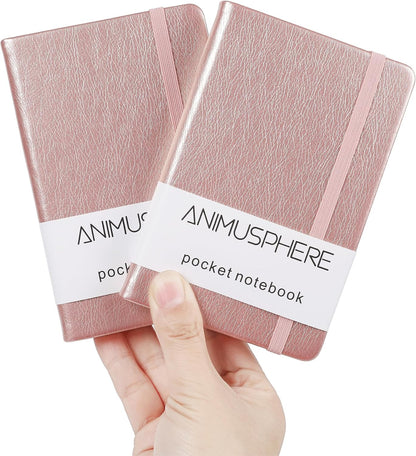 2Pack Pocket Notebook Small Notebook Journal Notebook 4 inches x 5.7 inches 200 Pages Leather Cover With Pen Holder Page Marker Ribbons(Black)