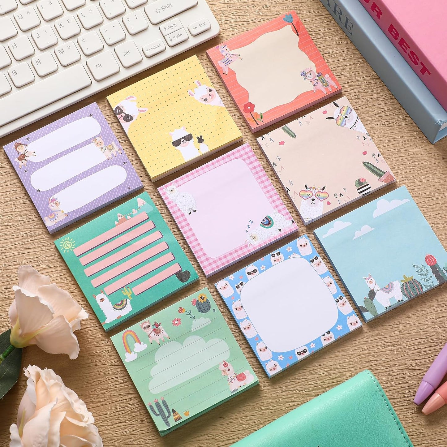 9 Pads Wildflower Sticky Notes 3x3 Inch Cute Self Stick Notepads Notes Adhesive Memo Pad Office Decor Gifts for Students School Teacher Meeting Office Supplies