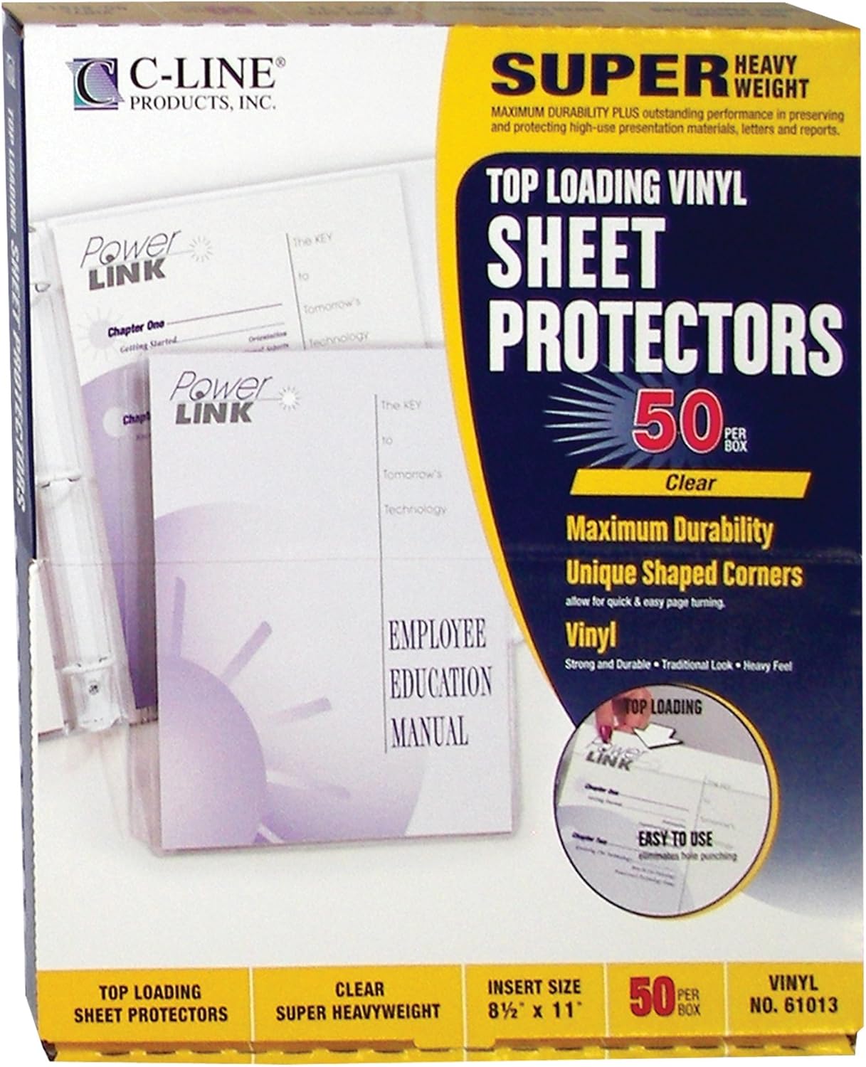 C-Line Top Loading Super Heavyweight Vinyl Sheet Protectors, Non-Glare, 8.5 x 11 Inches, 50 per Box (61013)