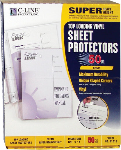 C-Line Top Loading Super Heavyweight Vinyl Sheet Protectors, Non-Glare, 8.5 x 11 Inches, 50 per Box (61013)