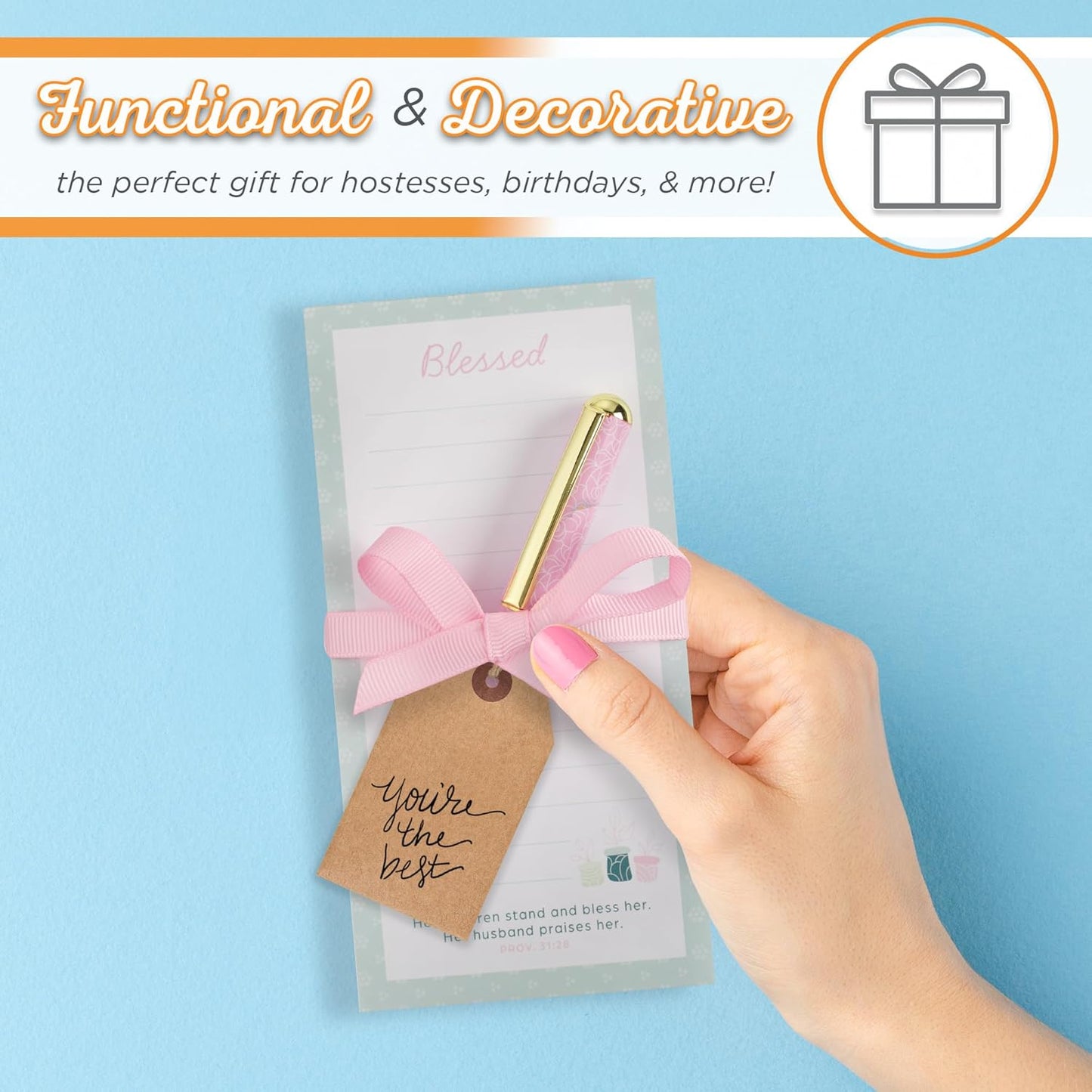 Christian Art Gifts Compact Magnetic Notepad & Medium Ballpoint Pen Set: Trust in the Lord Inspirational Scripture, Shopping Lists, Memos, Reminders, 70 Lined Easy Tear-off Sheets, Purple/Teal Floral