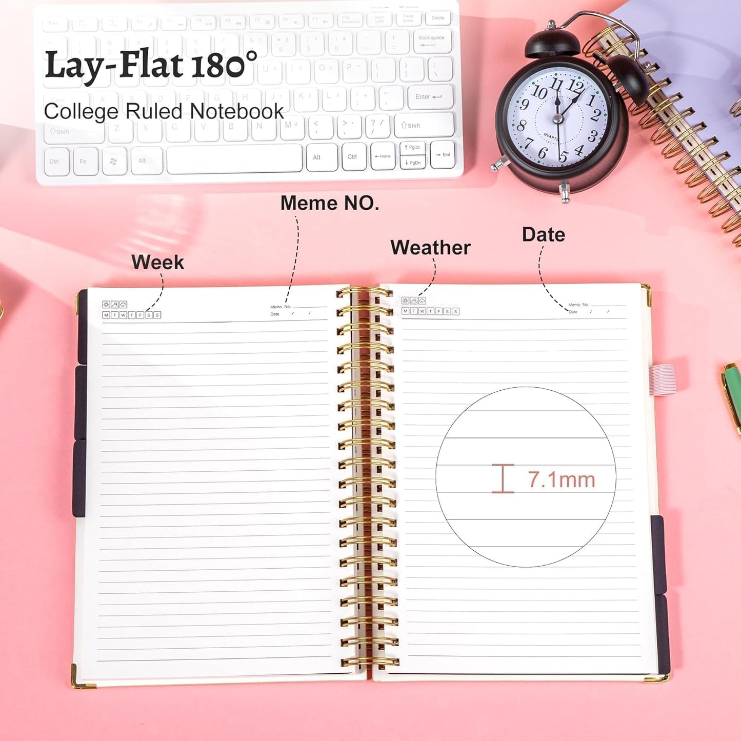 Hardcover Spiral Notebook with Tabs 8"x10" Large Spiral Lined Journals for Women with Dividers 240 Pages College Ruled Composition Notebook 5 Subject Notebook for Work, Back to School, Gifts, Purple