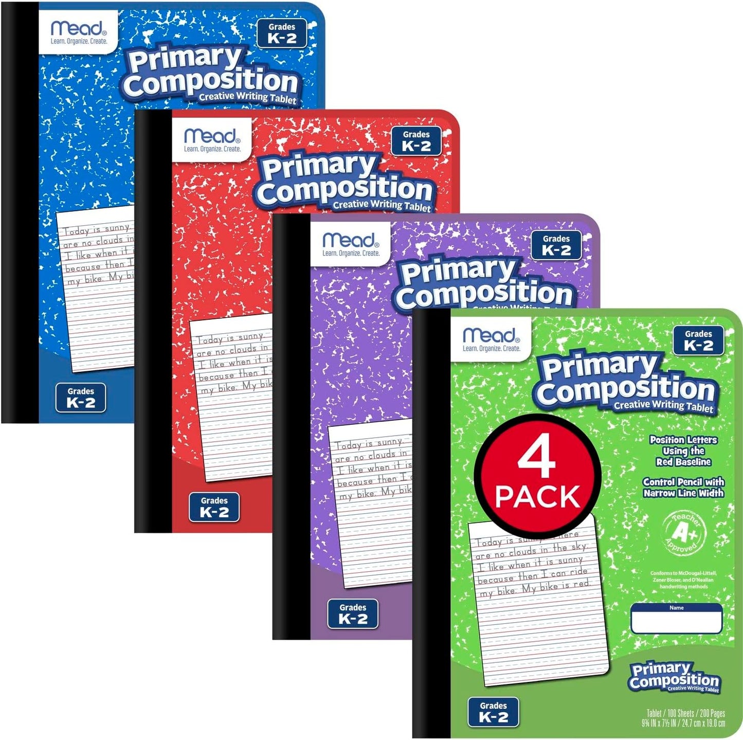 Mead Primary Composition Book, Primary Ruled Journal, Grades K-2, 7-1/2" x 9-3/4", 100 Sheets, Blue Marble (09902)