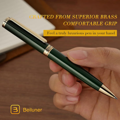 BEILUNER Luxury Gel Pen with 24K Gold Finish, Black Piano Lacquer, Luxury Grade Craftsmanship, Best Pen Gift Set for Men and Women, Professional, Executive, Office, Retractable Nice Pens