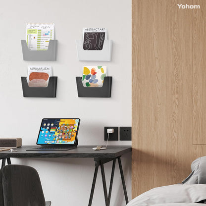 YOHOM No Drilling File Holder Wall Mails Magazines Organizer Adhesive Door Mount, Single Pocket(WHITE, 1 PCS)