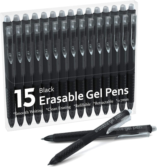 Erasable Gel Pens, 15 Pack Black Retractable Erasable Pens Clicker, Fine Point, Make Mistakes Disappear, Black Inks for Writing Planner and Crossword Puzzles…