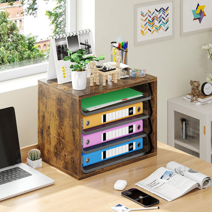 Simple Trending Desk File Organizers, 4-Tier Letter Tray Paper Organizer with File Holder, Wooden Paper Sorter for Office Supplies, White