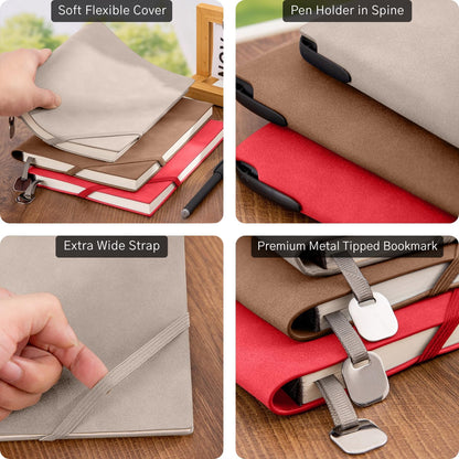 Faux Leather Notebook Journal - 200 Pages Lined Vegan Leather Journal for Writing, A5 Soft-Cover Journaling Notebook Gift Set with Pen for Travel, Office, Daily Writing