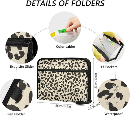 Mushroom Botanical Dragonflies Butterflies Expanding File Folder with Sticky Labels, 13 Pockets Accordion File Folder Document Organizer Expandable Zip File Folder with Zipper Closure