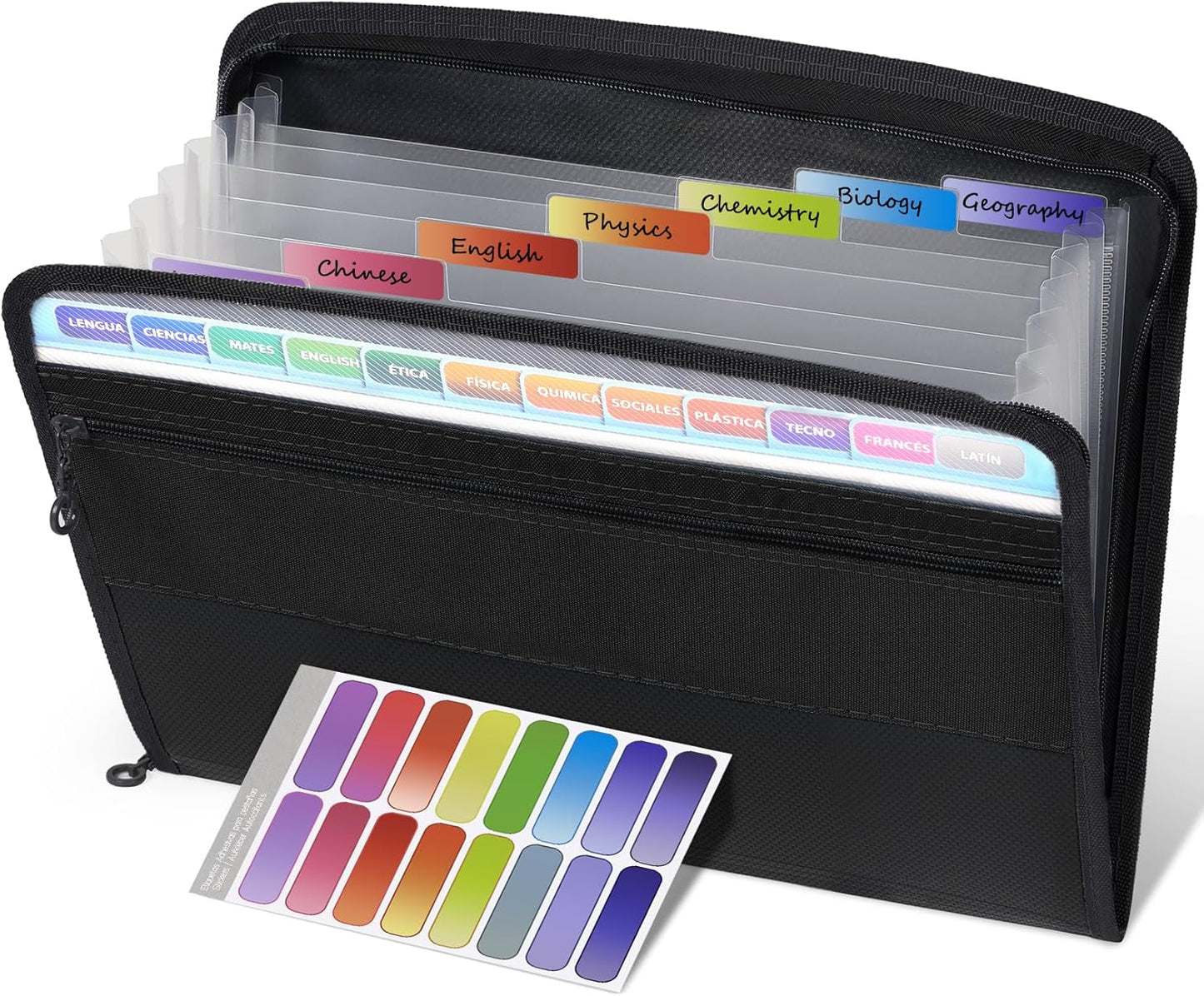 Sooez Accordion File Organizer with Safe Zipper, 12 Pocket Expanding File Folder with Front Pencil Pouch, Portable Monthly Paper Bill Tax Receipt Organizer, School Office Supplies, Letter Size, Grey