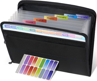 Sooez Accordion File Organizer with Safe Zipper, 12 Pocket Expanding File Folder with Front Pencil Pouch, Portable Monthly Paper Bill Tax Receipt Organizer, School Office Supplies, Letter Size, Grey