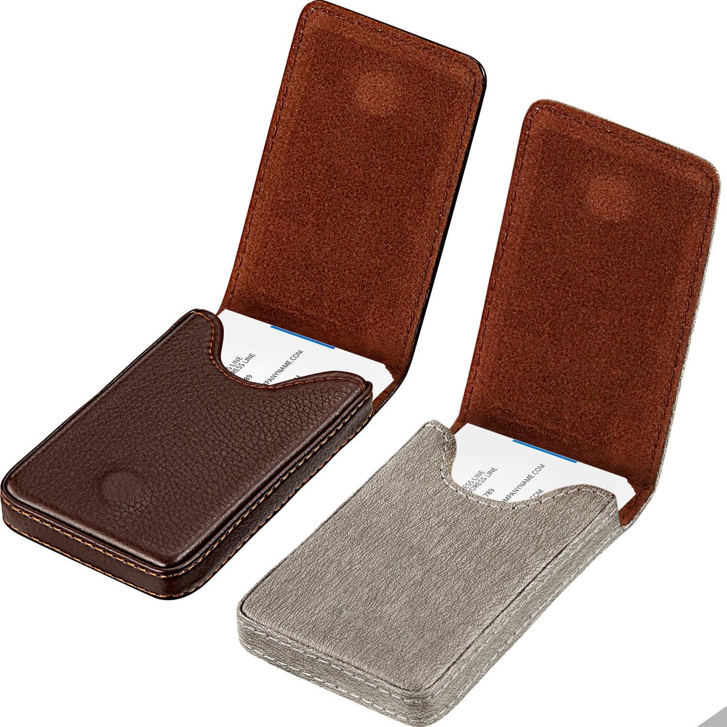 Outus 2 Pieces Business Card Holder, PU Leather Business Card Case Pocket Wallet with Magnetic Shut for Valentines Gift Men Women(Black and Coffee,Classic)